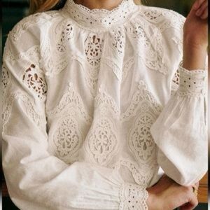 Sézane Tizio Lace Detail Blouse Size 34